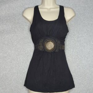 Y2K Vertigo Paris‎ Black Sleeveless Tank Top with Embellished Waist - M 90s